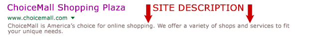 Description tag on the search engine results page.